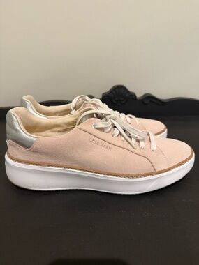 Cole Haan Pink Suede Platform Lace-Up Sneakers Silver accents
